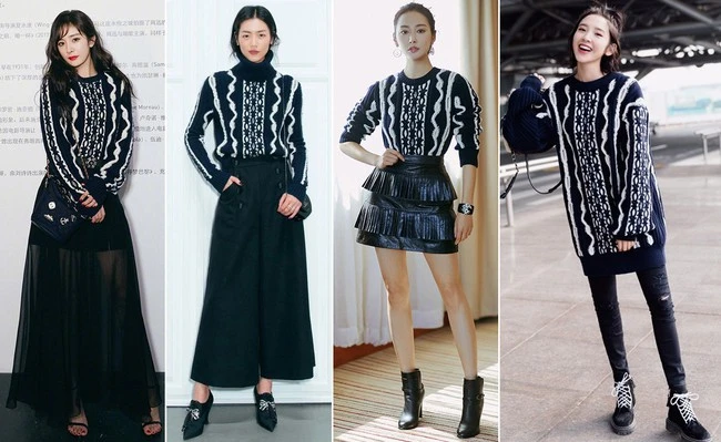 Cách nâng tầm phong cách mix đồ từ Dương Mịch, Liu Wen, Lý Thuần và Đường Nghệ Hân với một chiếc áo len ấn tượng.